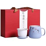 ★FEINE MOTIVE – Unter der glatten durchsichtigen Glasur ist die Tasse mit einfachen aber beliebten Mustern wie kleinen zarten Blättern auf dem Zweig manuell bemalt, die der Tasse eine stilvolle und vornehme Stimmung verleihen. Es bildet eine auffällige Attraktion auf der Teetasse