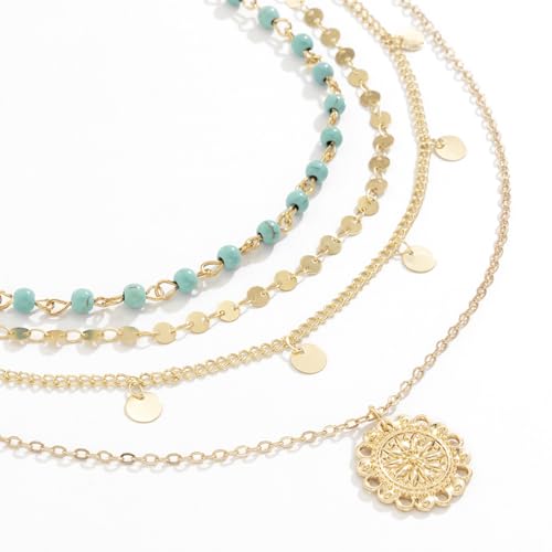 Turquoise Jewelry for Women 14K Gold Layered Turquoise Necklaces Boho Layered Western Necklace Summer Jewelry Gift4