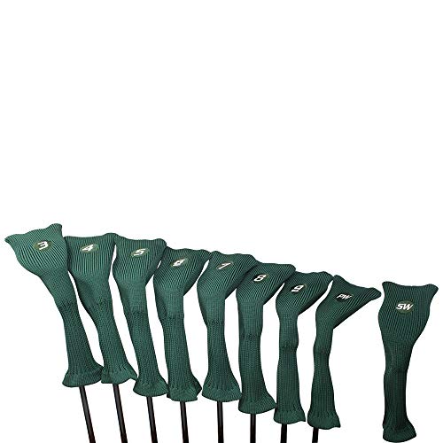 Majek All Hybrid Golf Club Green Headcover Set 3-SW. Neoprene Acrylic Head Covers 3 4 5 6 7 8 9 PW SW
