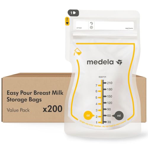 Image of Medela Easy Pour Breast Milk Storage Bags, 200 Count, 7 oz/210 ml | Leakproof, One-Hand Easy Pour Spout, No Spills, Breast Milk Protection, Sanitized, Fast Freeze, BPA-Free Bags
