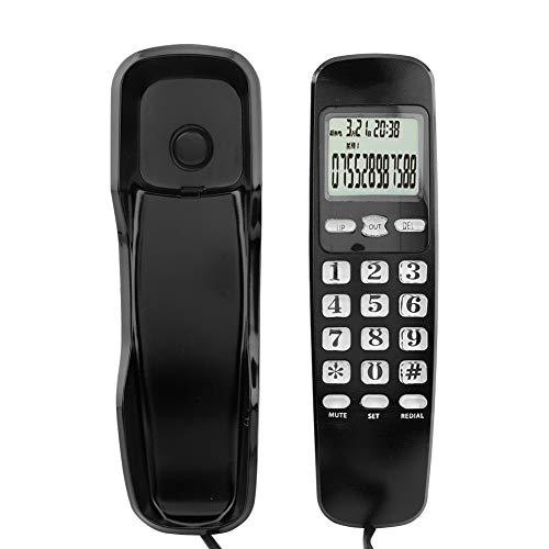 Mini Wall Telephone, Home Office Hotel Incoming Caller ID Phone, LCD Display Landline Phone. (Black)