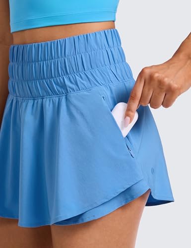 Image of CRZ YOGA Ruffle Skirt Overlay Athletic Shorts | High Waisted, Quick Dry, Lightweight, Flowy, A Zip Pocket, for Women