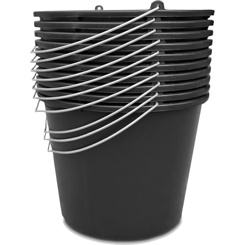 Kistenberg 10x Baueimer 16 Liter | Eimer mit Skala und ergonomischem Griff | aus robustem Kunststoff | schwarz | ideal für Bauarbeiten Garten und Heimwerkerprojekte | 34 x 25 5 cm
