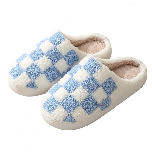 Plaid Slippers for Women and Men Cozy Indoor House Shoes with Memory Foam Comfy Checkered Design Soft Fuzzy Warm Unisex Style for Bedroom or Living Room Use