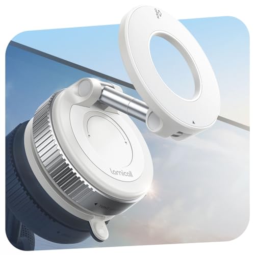 Image of Lamicall Vacuum Magnetic Car Phone Holder, 2025 Upgraded Suction Cup Car Mount for Magsafe, 360 Rotatable for iPhone 17 16 15 13 12 Pro /Max /Plus /Air /Mini on Mirror, Smooth Surface, Windscreen - White