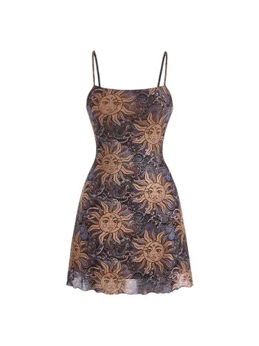Image of Milumia Women's Summer Mini Dress 90s Boho A Line Mesh Short Dresses | Spaghetti Strap,Sleeveless,Vintage,Paisley Print,Festival Outfits,Cowgirl,Y2k,Goth,