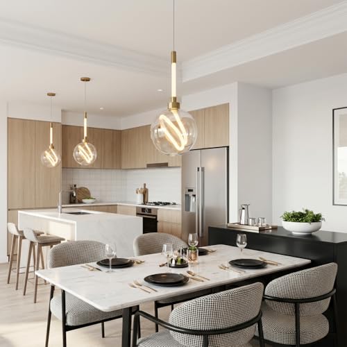Image of Pendant Light for Ceiling | 3-Color CCT (Warm + Natural + Cold White) | Gold Metal Globe Hanging Lamp for Living Room Bedroom Dining