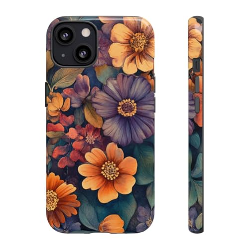 Coque iPhone 13 rigide anti-choc avec motif fleurs aquarelles orange
