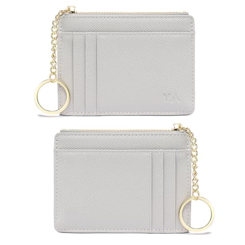 Image of Slim Minimalist RFID Blocking Leather Wallets Credit Card Holder Case Money Clip Pocket Wallet Coin Purse Keychain Travel Clutch Handbag Pocket Pouch Holster Gifts for Women Men (Gray)