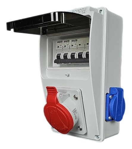 RoadEu - Coffret Electrique Etanche 32 A 5P - 2 x 230 V - Répartiteur de courant de chantier 32 A avec disjoncteur automatique - Répartiteur CEE -...