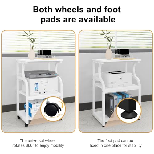 Image of Natwind 3 Tier Printer Stand, 19.7 inchx15.7 inch, with Charging Station,White