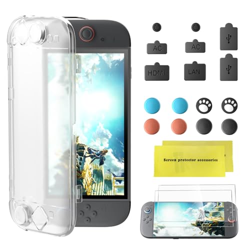 Protective Case Set for Switch 2, Slim Full Body Cover for Switch 2 with 2 Screen Protectors, Blue Light Filter, Waterproof, Anti-Fingerprint, Includes Dust Plugs,Thumb Grips