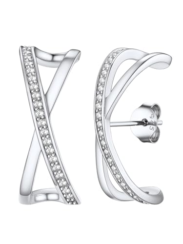 Clous d'oreilles FOCALOOK argent 925 et zircon cubique, l'éclat précieux d'un bijou géométrique