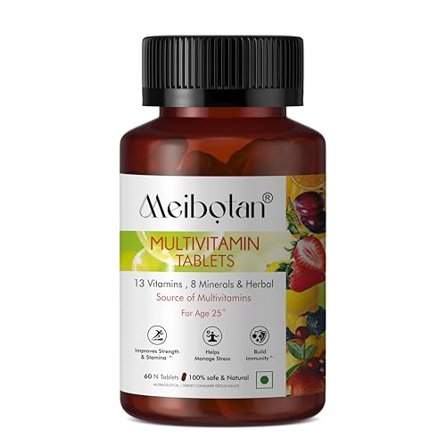 Image of Multivitamin Tablets with Biotin, Vitamin C & 21 Vital Nutrients for Overall Health, Radiance, Strong Bones & Immunity (Veg) Pack of 60 Tablets Age 25+