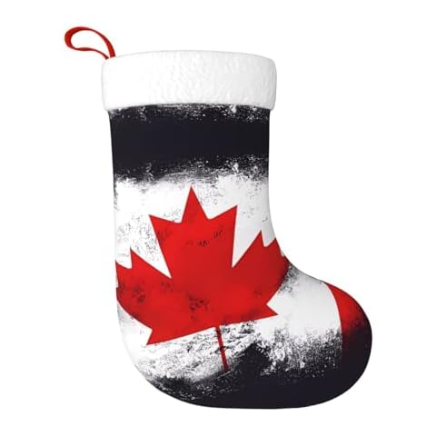 Kingnoyi Canadian Flag Christmas Stockings, Large 17.7 * 11 Inch Stockings, Decorative Holiday Farmhouse Fireplace Decor Cover