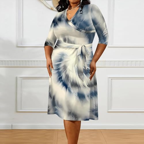 Image of PinkPatty Women's Plus Size Maxi Dress Print 3 /4 Sleeves V Neck Party Sundress Wedding Guest Dresses