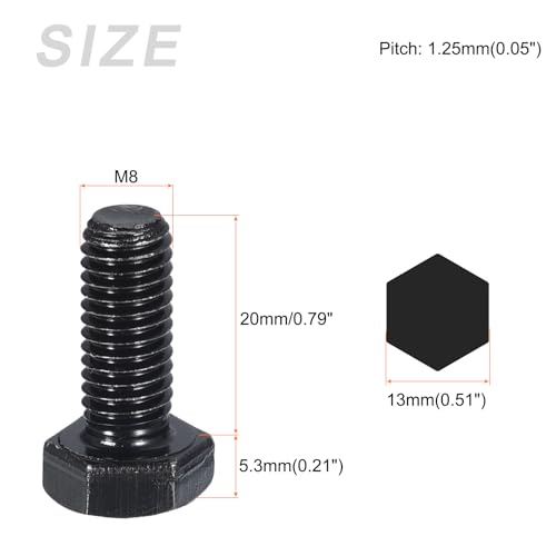 Image of METALLIXITY Hex Bolts (M8-1.25x20mm) 20Pcs, 8.8 Grade Carbon Steel Fully Threaded Black Oxide, Coarse Thread UNC Hex Head Screw Bolt - for Furniture Repair