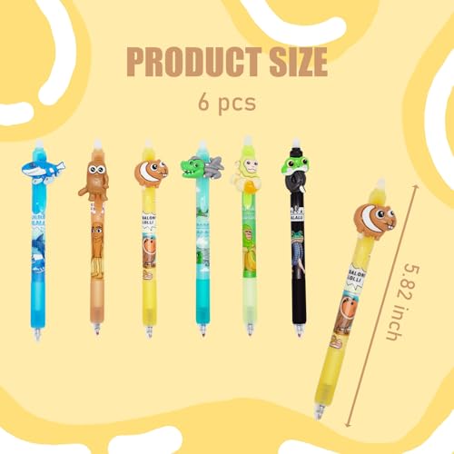 6PCS Italian Brainrot Erasable Pens, Cute Animal Ball Point Pens 0.5mm Blue Party Favors for Kids, Back to School Supplies Fun Stationary Pen Gifts for Birthday — view 2