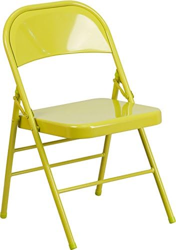 Hercules COLORBURST Series Twisted Citron Triple Braced & Double Hinged Metal Folding Chair