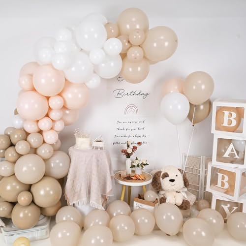 Image of Neutral Balloons Arch Kit, Cream Peach Boho Balloons Garland with Double Stuffed Sand White Balloon and Light Pink Balloon for Baby Shower Birthday Wedding Bridal Shower Party Decorations