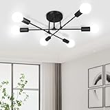 CANMEIJIA Modern Sputnik Chandelier Ceiling Light Fixture with 6 Lights Black Mid Century Ceiling Mount Lights Fixture for Bedroom, Dining Room, Living Room, Kitchen, E26 Base, Bulbs Not Included