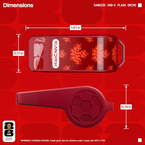 Image of SANDISK 128GB USB-C Flash Drive, FIFA World Cup 2026 Edition - Up to 300MB /s Transfer speeds, USB 3.2 Gen 1, USB Type-C - Red, Canada - SDCZIA-128G-G46R