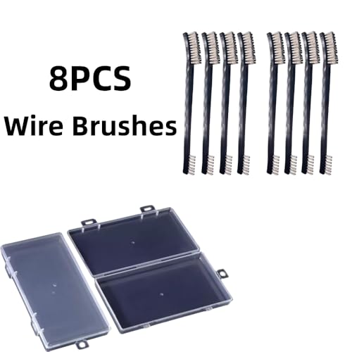 Image of 8 Pack Wire Brush Set - Small Wire Brushes for Cleaning Rust, Paint, Metal Surfaces, Crevices and Detail Cleaning Tools.