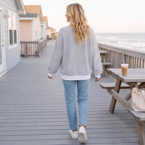 Mock Neck Sweatshirt for Women Striped Oversized Long Sleev Casual Pullover - image 4