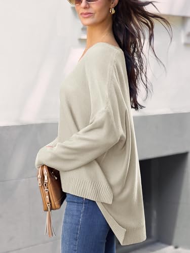 Image of CUPSHE Womens V Neck Sweaters Long Sleeve Oversized 2024 Fall Pullover Jumper Tops