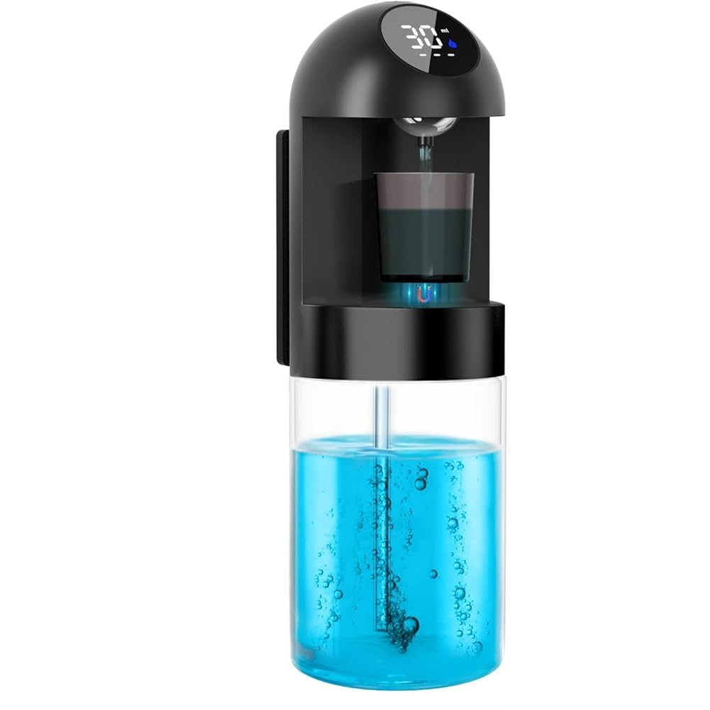 Jnchdghwa Automatic Mouthwash Dispenser Wall Mounted, 20.29 Oz Capacity Featuring Magnetic Cup Holder for Bathroom Space Black