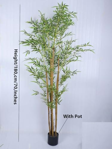 Image of Artificial Bamboo Plant with Pot, 180 cm (6 Ft) Tall, Realistic Faux Bamboo Tree for Home Decor, Indoor Decorative Plant for Living Room, Office, Bedroom & Reception