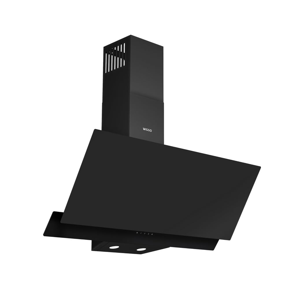 Wiggo A942G - Cappa aspirante da 90 cm, senza testa I cappa di scarico 626 m³/h, display touch a 4 livelli, classe di efficienza energetica A, con 2 filtri a carbone, cappa anteriore in vetro nero