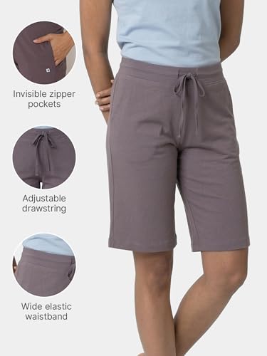 Image of Enamor Mid Rise Knee Length Drawstring Closure City Shorts for Women - Slim Fit, Soft and Breathable Cotton - E044