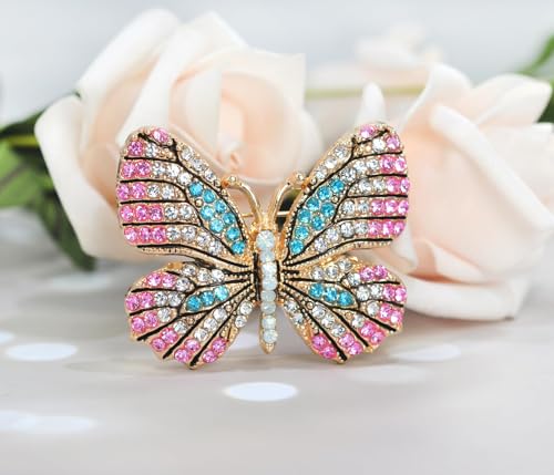 Image of Gyn&Joy Multi-Color Crystal Rhinestone Winged Butterfly Pin Brooch BZ030