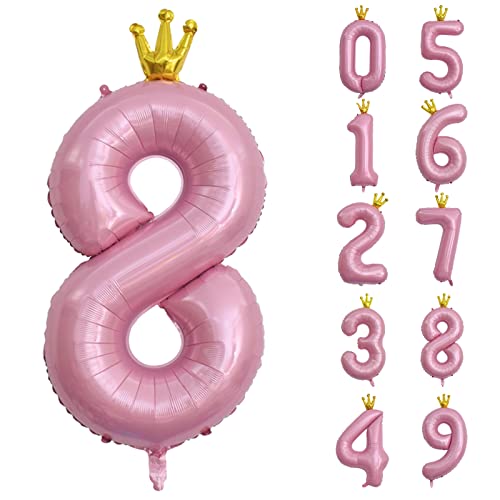 養楽堂 誕生日 数字バルーン 数字 王冠 40インチ 0-9 大きい　風船 セット バースデー パーティー デコレーション セット 飾り風船 パーティー お祝い 結婚式 記念日 お祝い 誕生日 飾り付け 子供 大人兼用 ピンク8