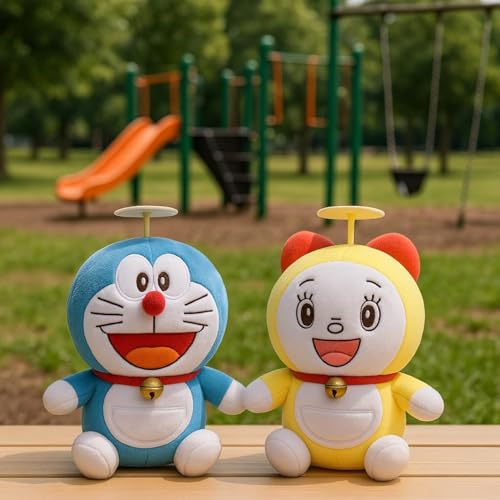 Image of Doreme Premium Yellow Plush Doll with Adorable Face Bell Collar Ultra Soft Stuffed Cartoon Toy with White Belly Front Pocket Perfect for Kids Plush Gifts Comfort Everyday Snuggles (20cm)