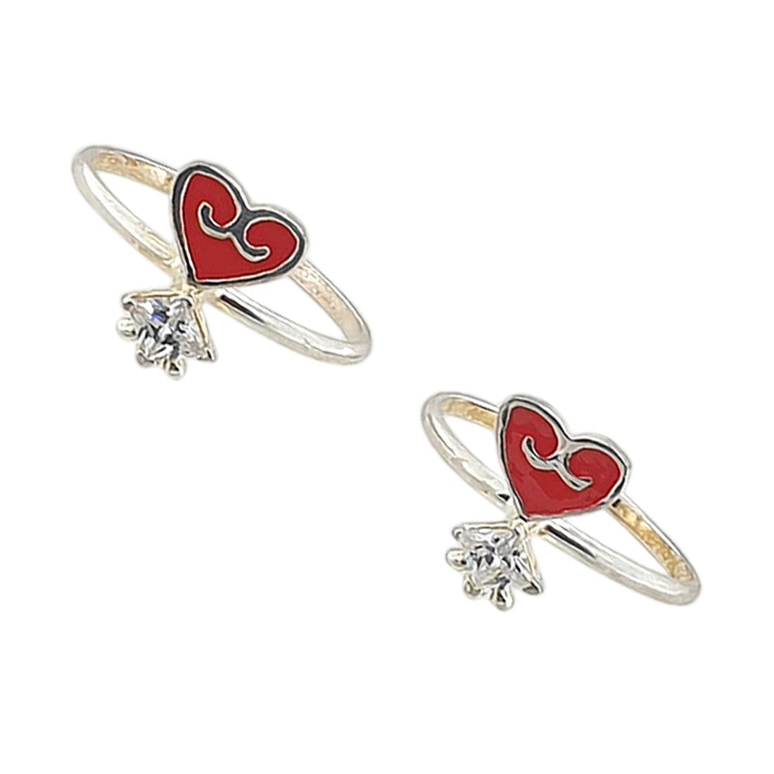 Silver Toe Ring Set, Red Enamel Heart Design, 925 Sterling Silver, Adjustable, Set of 2-image-44