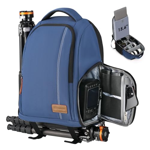 TARION Zaino Fotografico Borsa Fotografica: Zaino Macchina Fotografica Professionale Borse per Fotocamera Reflex DSLR con Custodia per Laptop da 15' Copertura Antipioggia Blu TB-04