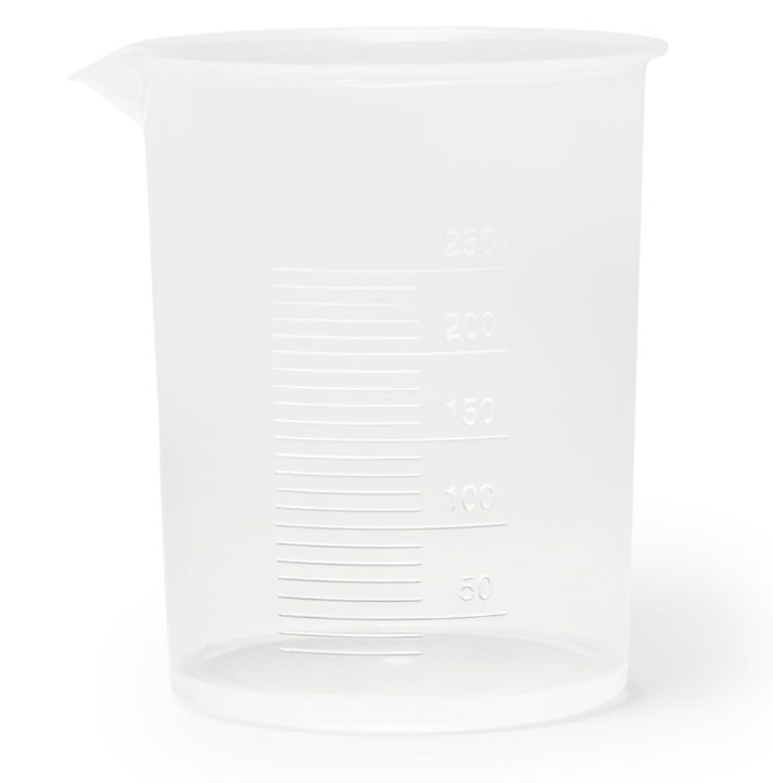 United Scientific™ BP0250 Plastic Beaker, 250mL (8oz) - Polypropylene Plastic - Molded Graduations, Tapered Spout - Pack of 6