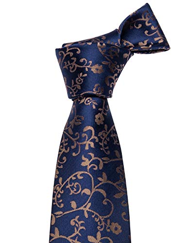 Image of Barry.Wang Flower Ties for Men Handkerchief Cufflinks Set Wedding Necktie Set Party
