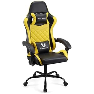 Gaming chair Office chair Swivel chair Computer chair Work chair Desk chair Ergonomic Chair Racing chair Leather chair Video game chairs (Yellow,lumbar pad)