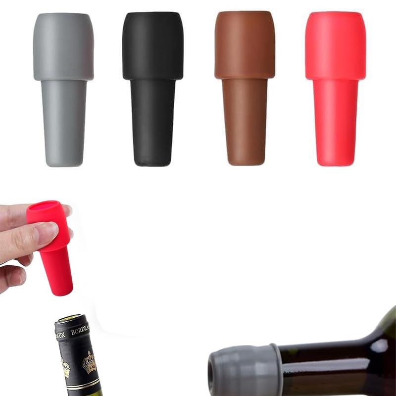 CLRZOL Tapón Reutilizable para Botellas de Vino espumoso, Tapones de Silicona para Botellas de Vino, para Cerveza, champán, Prosecco, Uso doméstico (4 Pcs)