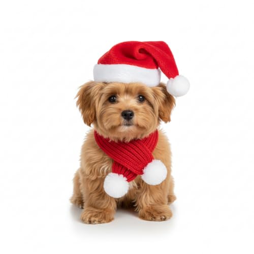Set de Sombrero y Bufanda Santa para Perro Rojo miniatura 3