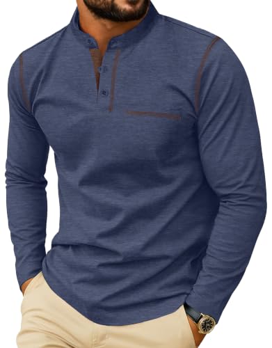 Sailwind Men's Henley Shirts Long Sleeve Button T-Shirt Casual Stylish Cotton Pullover Shirt with Pocket Navy Blue