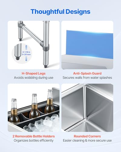 Image of VEVOR Commercial Ice Bin,19 Inch Stainless Steel Ice Chest with Sliding Lid and Bottle Holders, Cooler Cart Cocktail Unit for Bar Restaurant Pub, NSF Certified