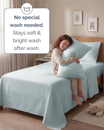 Image of Twin 4 Piece Bed Sheet Set - Comfy, Breathable & Cooling Sheets - Ice Blue | Ultra Soft Hotel Luxury Bedding Set with 8-16 Inch Deep Pockets, 1 Flat & 1 Fitted Sheet & 2 Pillowcases, Wrinkle & Fade Free