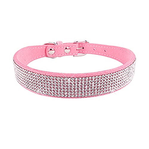 Dog Collar Suede Fiber Crystal Dog Collar Comfortable Glitter Rhinestone Dog Collars Zinc Alloy Buckle For Small Dogs Cats 1Pcs Pink Xxs โ image 1