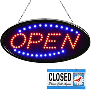 FITNATE Open Sign 19x10 inch (48x25cm) with Business Hours Sign and Double-Sided Open/Closed Sign,2 Flashing Modes Electronic Lighted Signs for Business Displays, Window, Shop, Bar