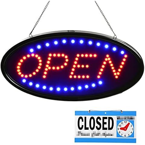 FITNATE Open Sign 19x10 inch (48x25cm) with Business Hours Sign and Double-Sided Open/Closed Sign,2 Flashing Modes Electronic Lighted Signs for Business Displays, Window, Shop, Bar Cover