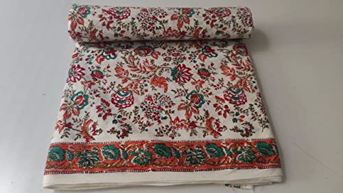 Image of Fashionmart Floral Printed Cotton Fabric Cloth Hand Block Print Fabric Women Material Running Jaipuri Hand Block Printed Women Dress Material Kurtis Natural 44 inch Inches Width 2.5 Meter (Pattern 10)